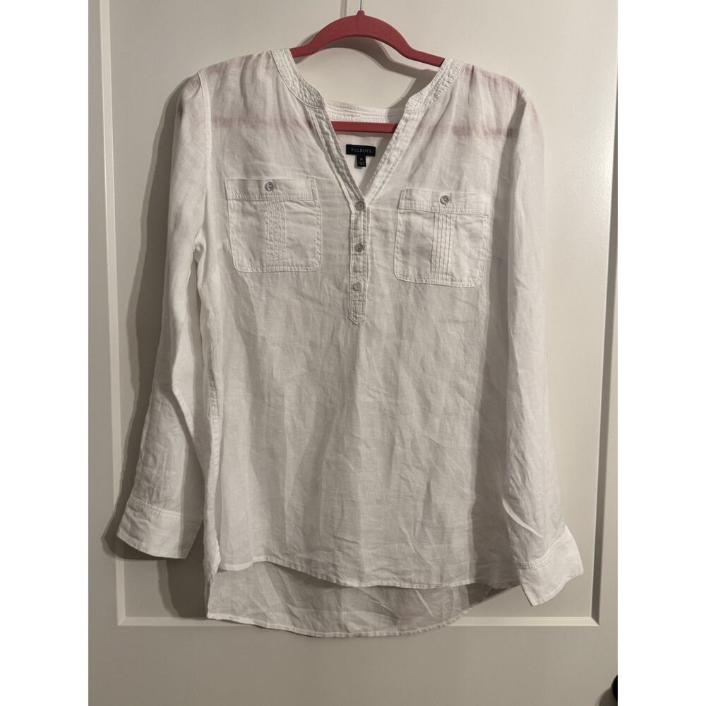 Talbots 100% Linen Women’s Blouse Tunic Sz M White Beach Coverup Old Money Prep - Picture 1 of 8